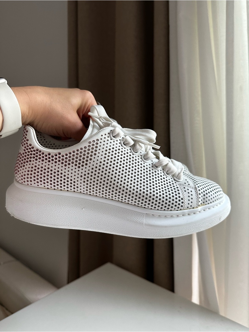 Alexander McQueen Oversized Perforated Leather Sneakers — EU 39